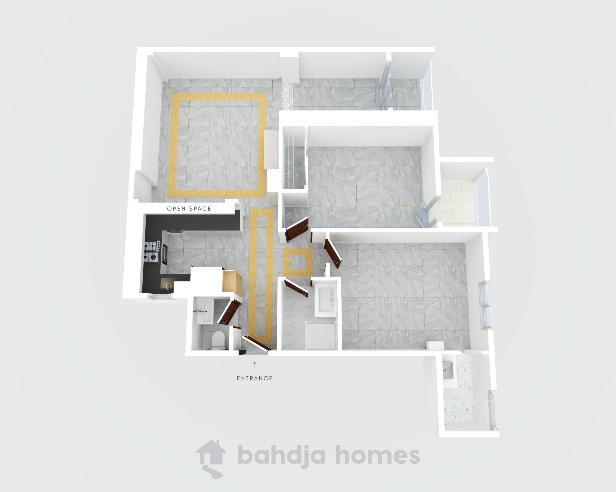 The 3D Floor plan for Ouled Fayet F3. 89m² area in total.