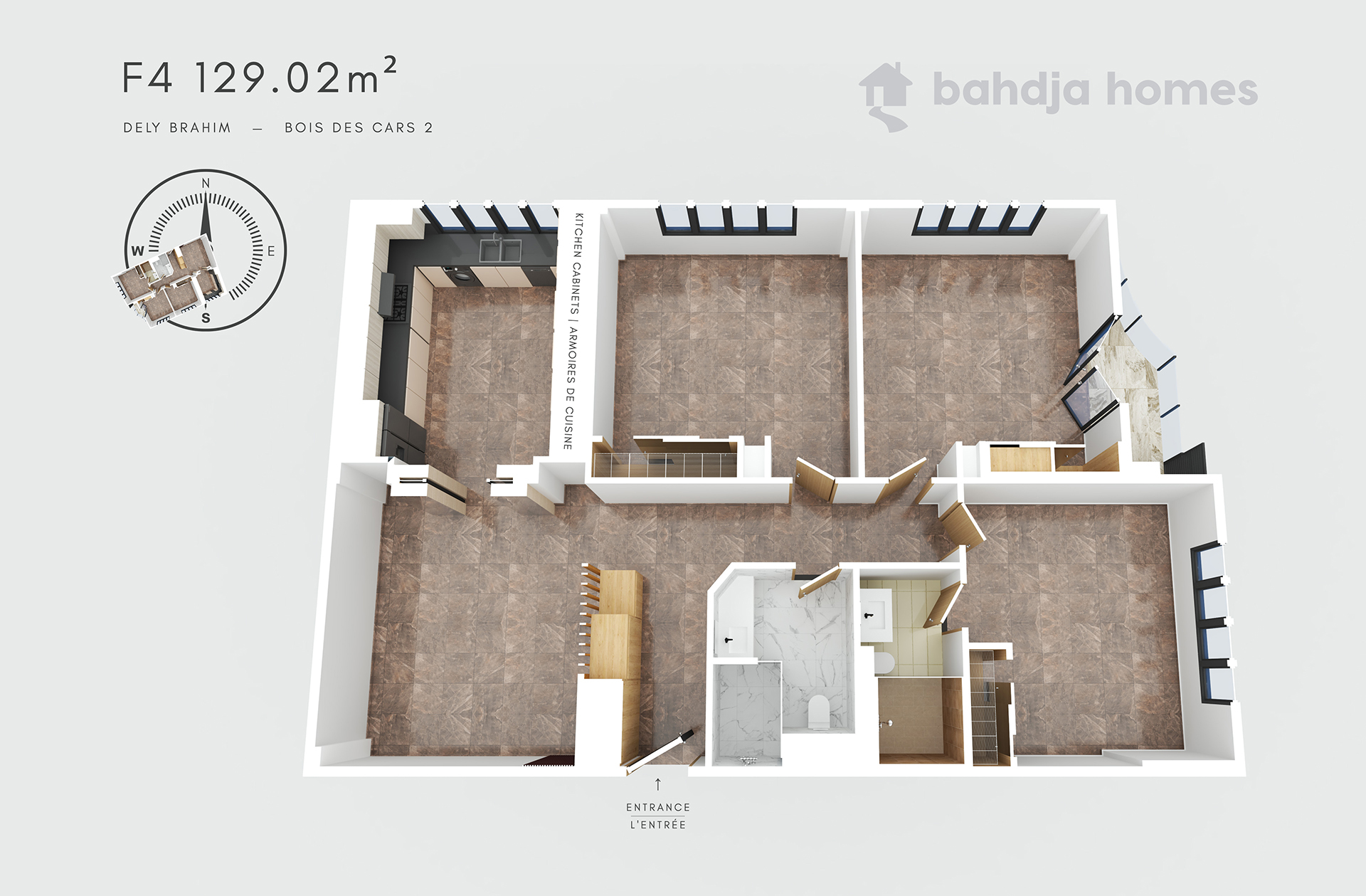 a 3D floor plan of the F4 apartments in Dely Brahim